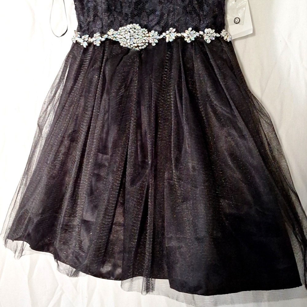 Prom Formal Mini Dress, Black w. Sparkles, Beaded, Embroidered sz 7 Junior, NWT - Picture 4 of 16